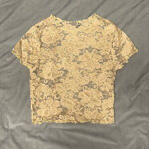 Beige Lace Cropped Tee, Forever 21, Size XS